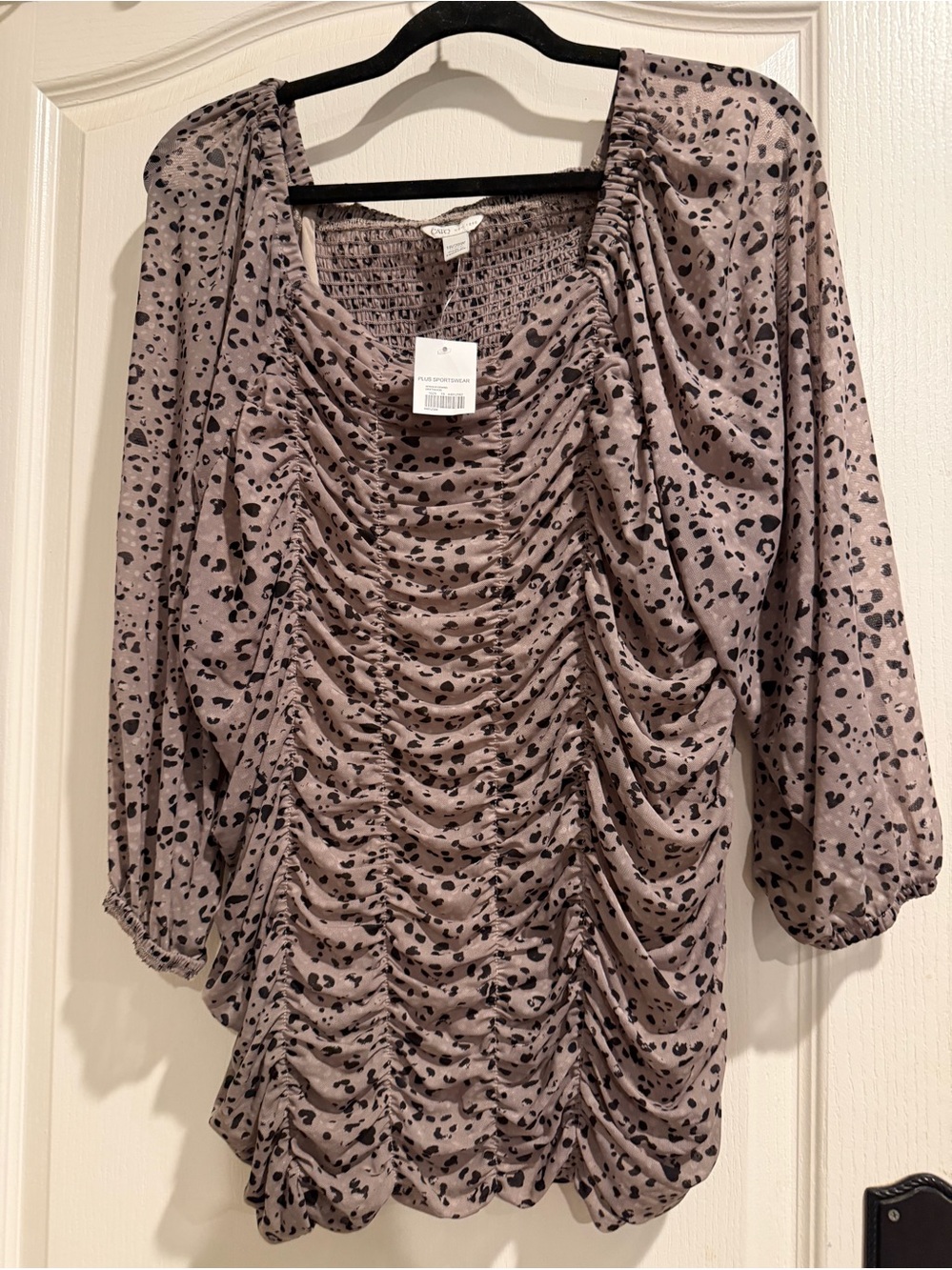 Cato Taupe Leopard Ruched Blouse